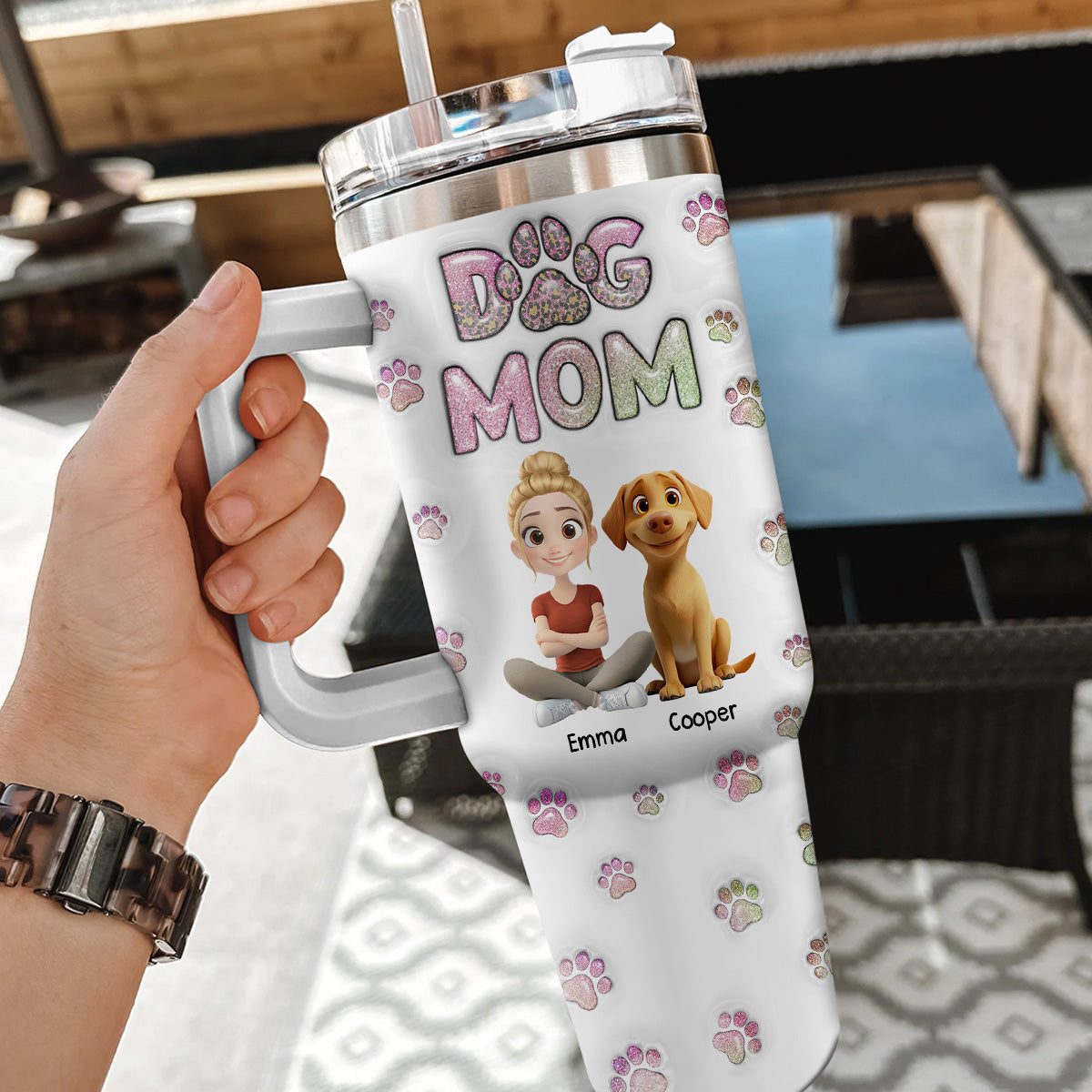 Dog Mom Lovely Chibi - Personalized Custom 3D Inflated Effect Tumbler