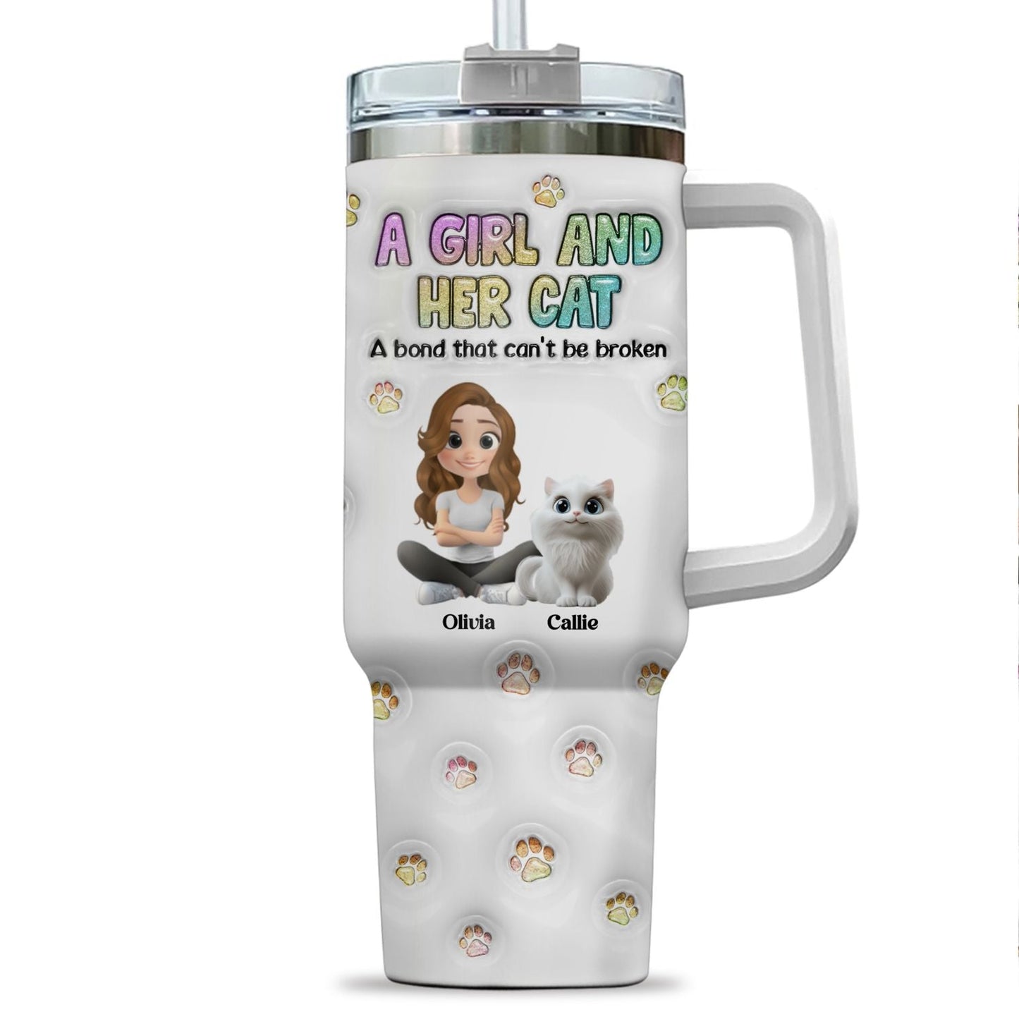 A Girl And Her Cat - Personalized Custom 3D Inflated Effect Tumbler