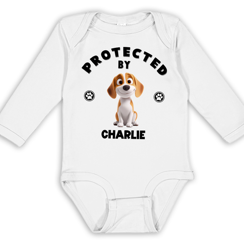 Human Protected By Dogs - Personalized Custom Long Sleeve Baby Onesie