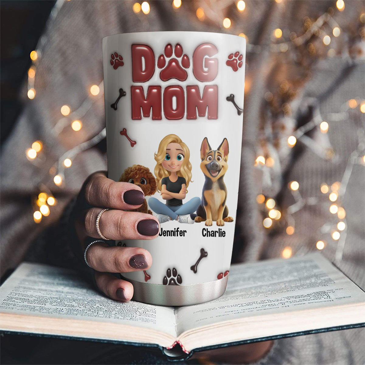 Lovely Dog Mama - Personalized Custom 3D Inflated Effect Tumbler
