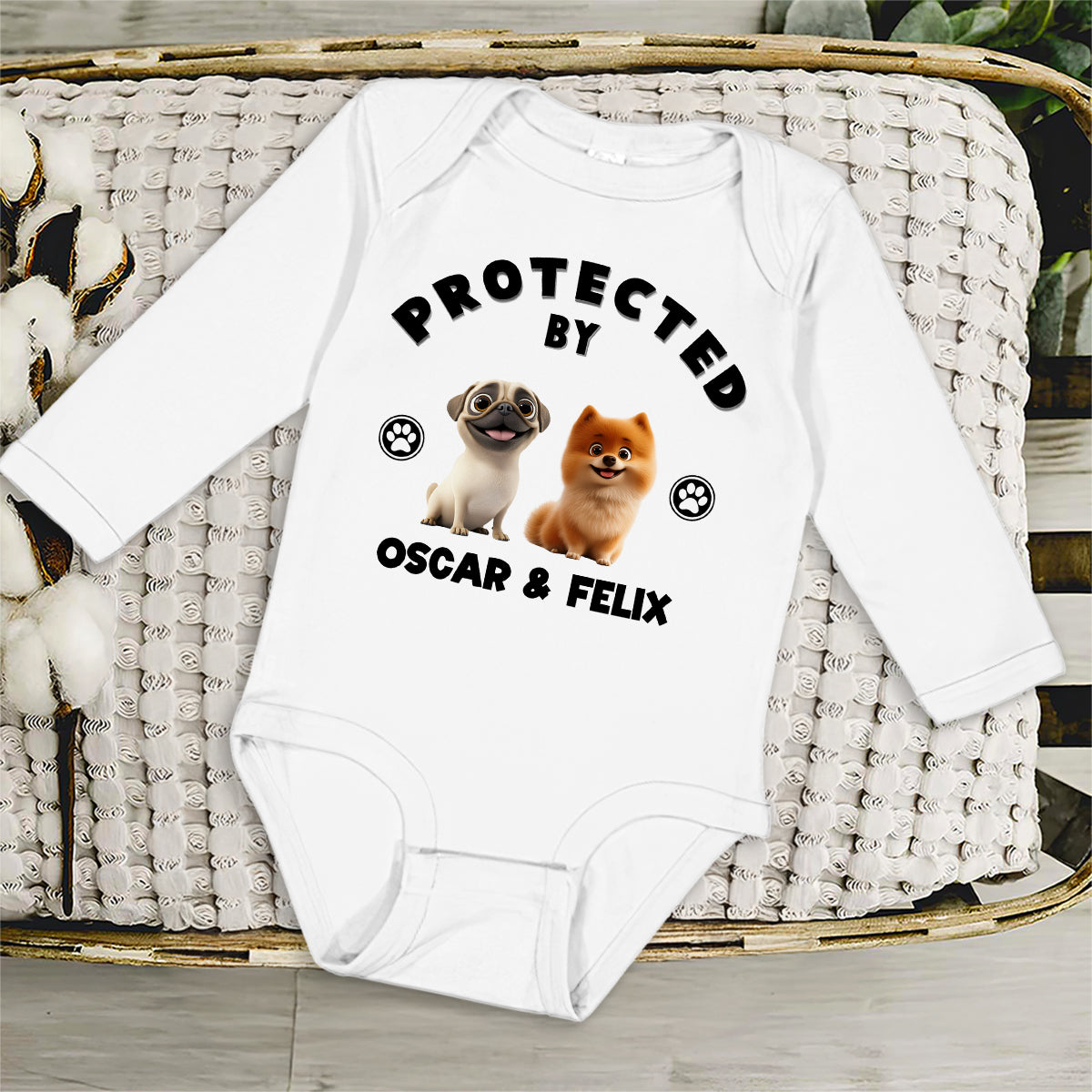 Human Protected By Dogs - Personalized Custom Long Sleeve Baby Onesie