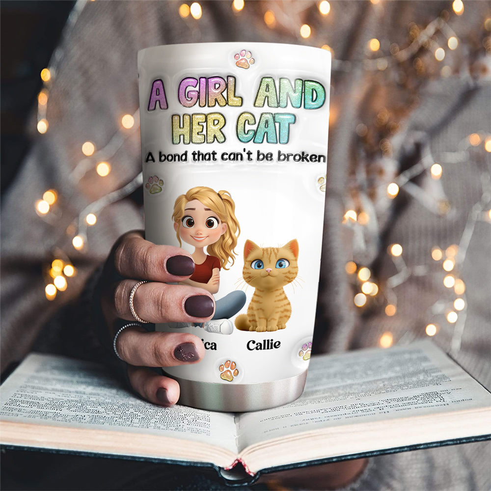 A Girl And Her Cat - Personalized Custom 3D Inflated Effect Tumbler