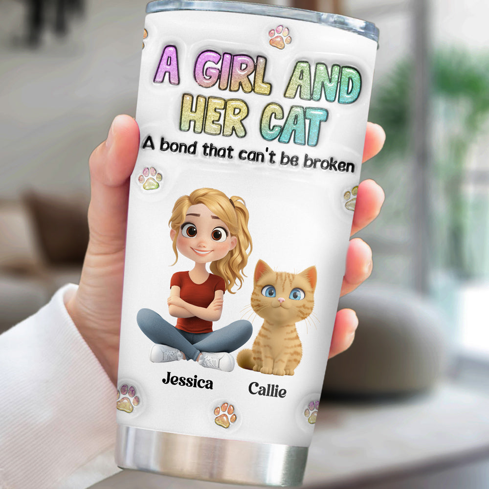 A Girl And Her Cat - Personalized Custom 3D Inflated Effect Tumbler