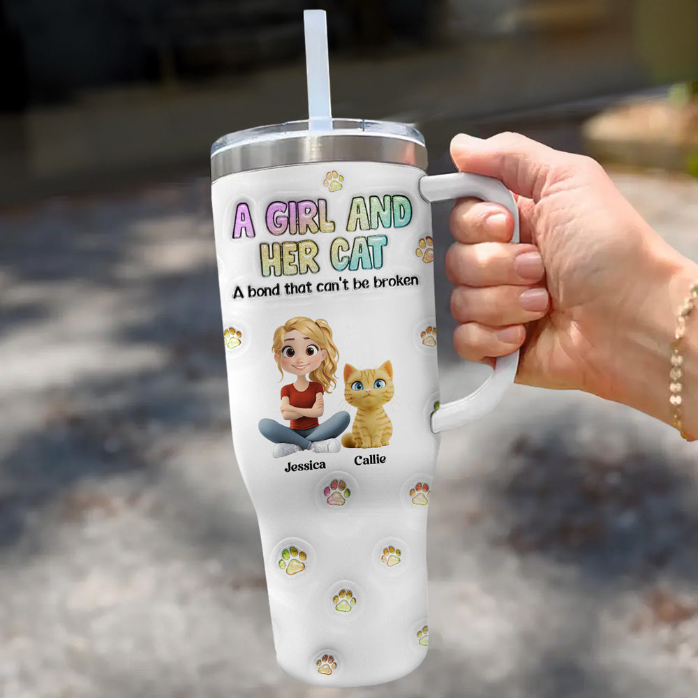 A Girl And Her Cat - Personalized Custom 3D Inflated Effect Tumbler