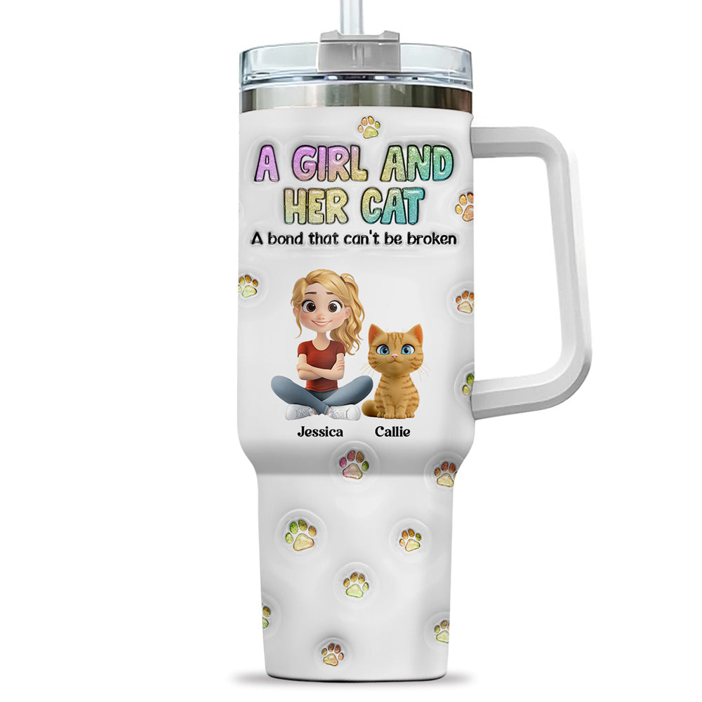 A Girl And Her Cat - Personalized Custom 3D Inflated Effect Tumbler