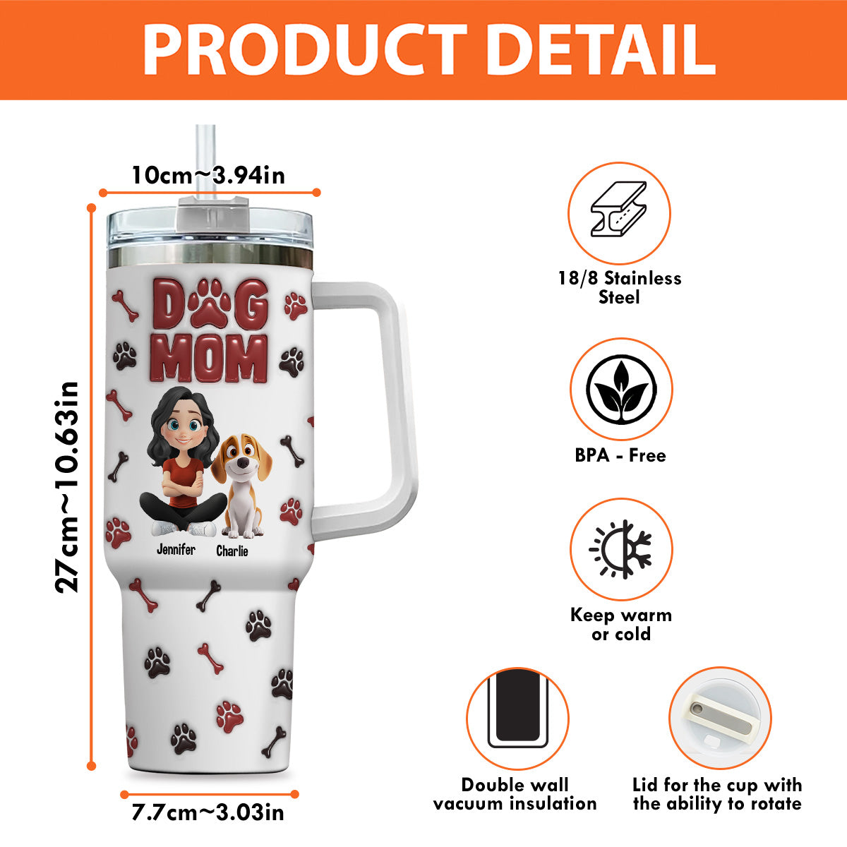 Lovely Dog Mama - Personalized Custom 3D Inflated Effect Tumbler
