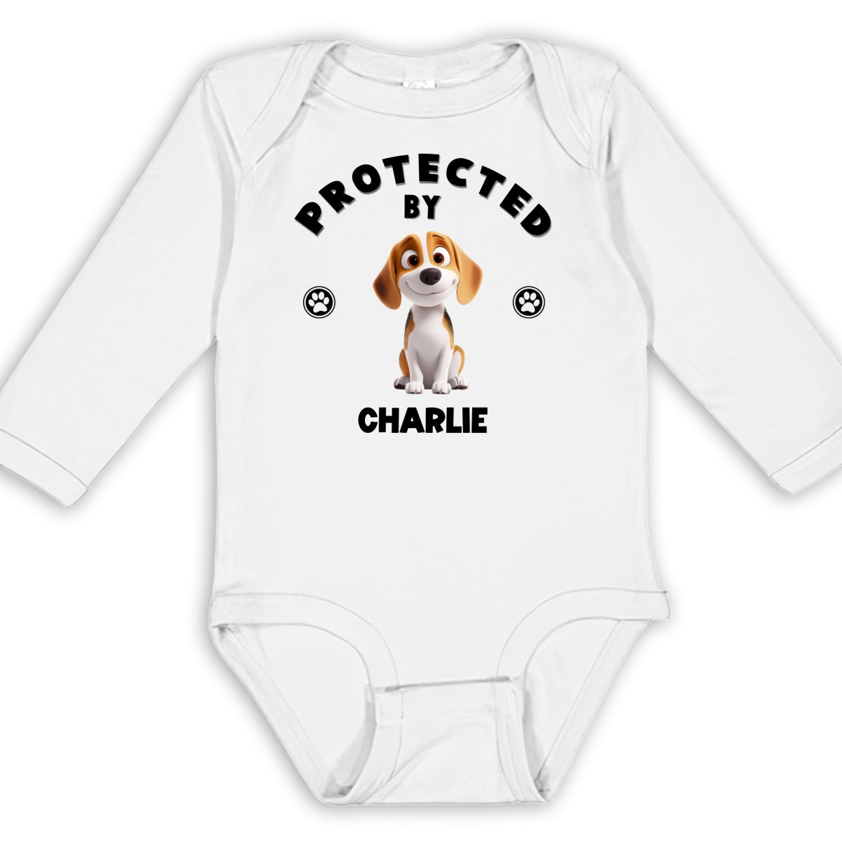 Human Protected By Dogs - Personalized Custom Long Sleeve Baby Onesie