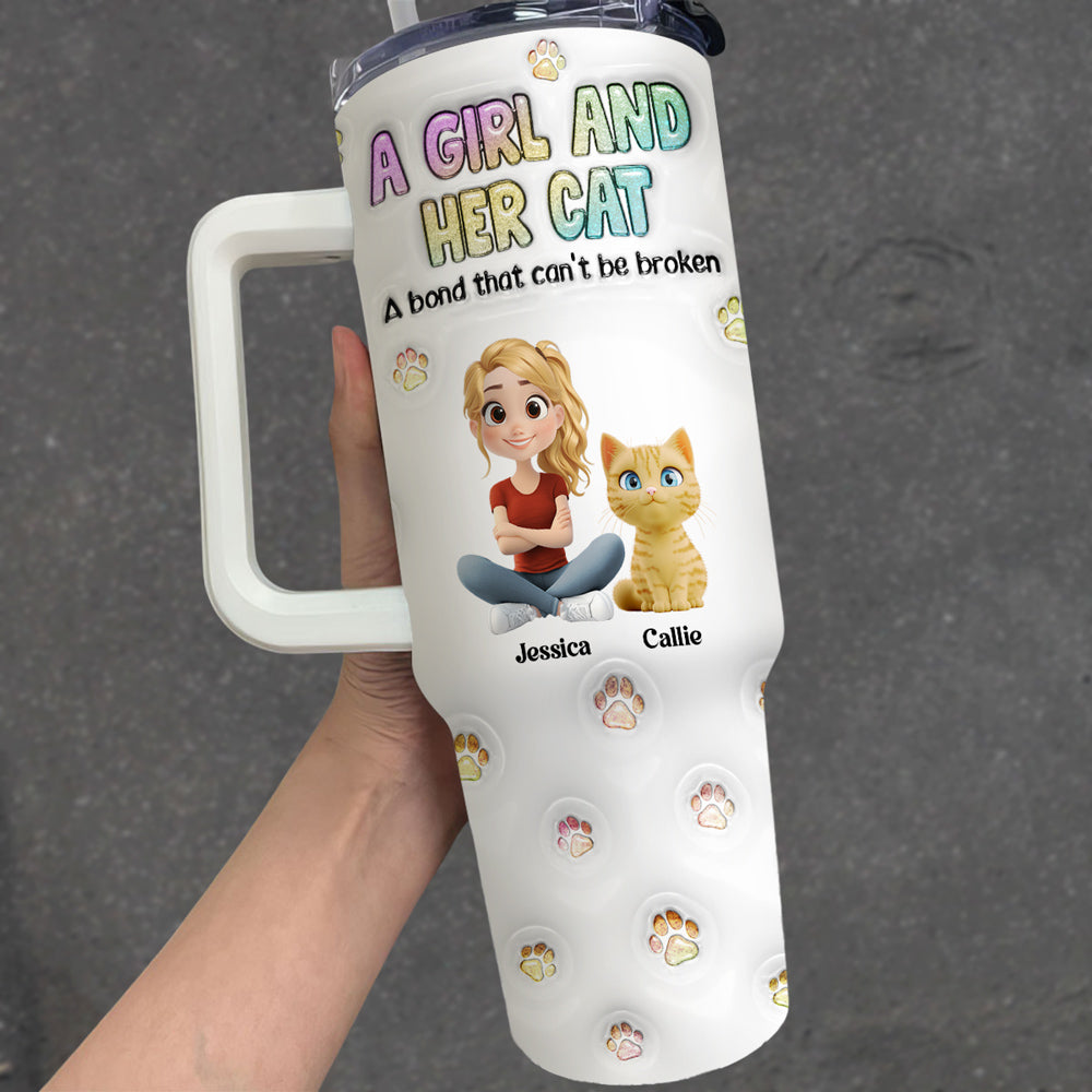 A Girl And Her Cat - Personalized Custom 3D Inflated Effect Tumbler