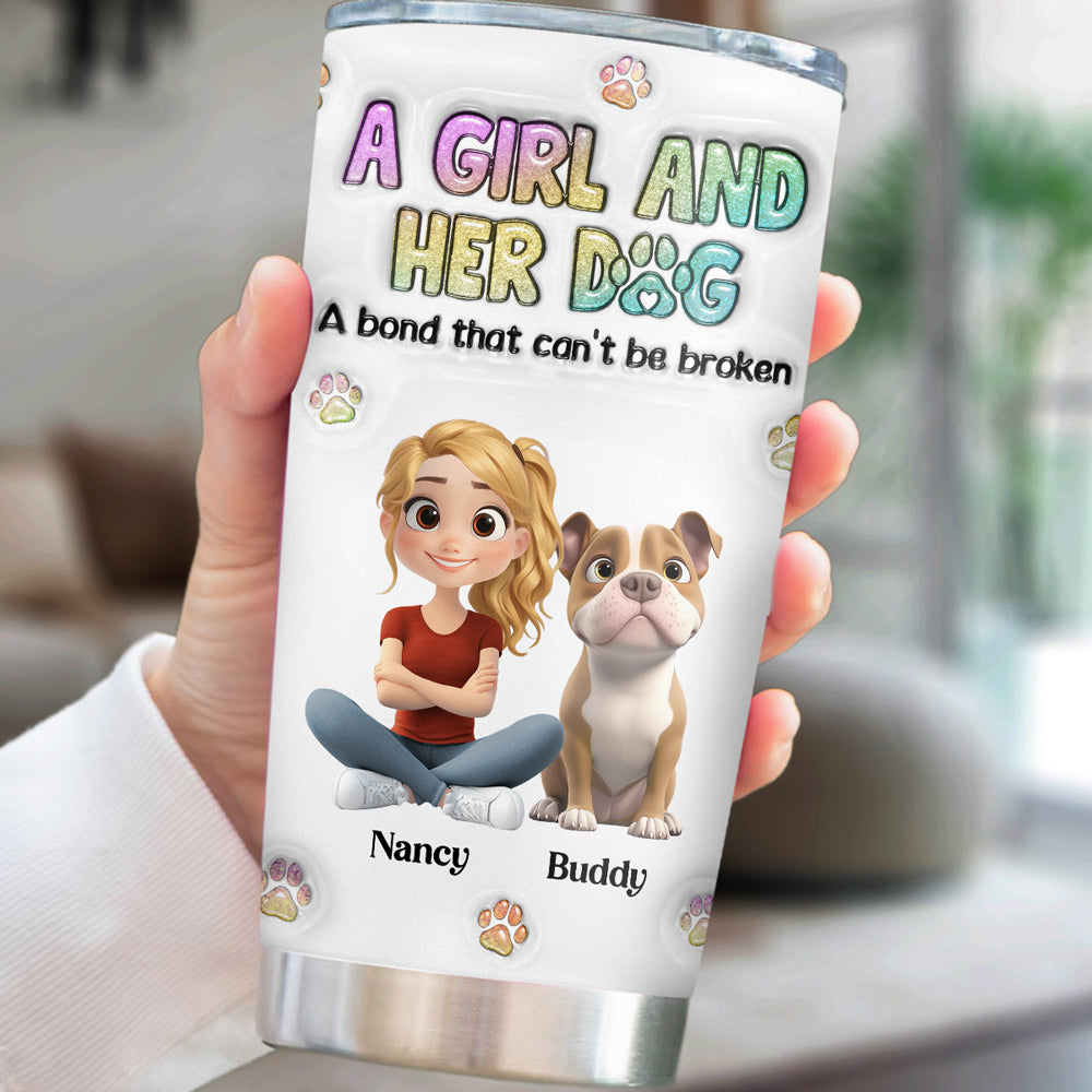 A Girl And Her Dog - Personalized Custom 3D Inflated Effect Tumbler