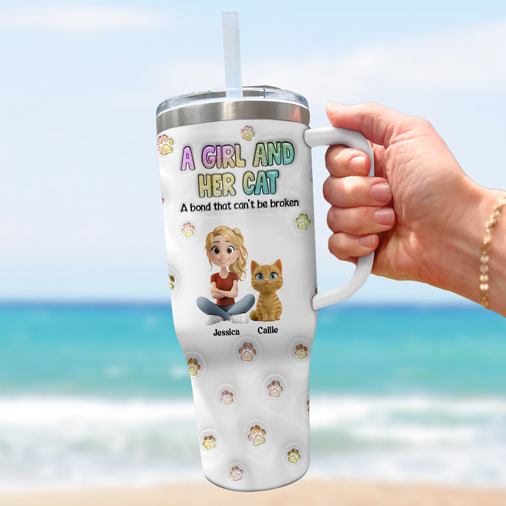 A Girl And Her Cat - Personalized Custom 3D Inflated Effect Tumbler