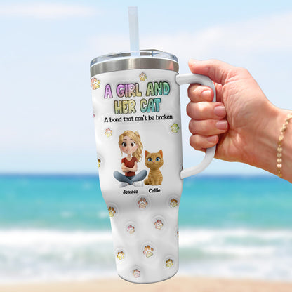 A Girl And Her Cat - Personalized Custom 3D Inflated Effect Tumbler