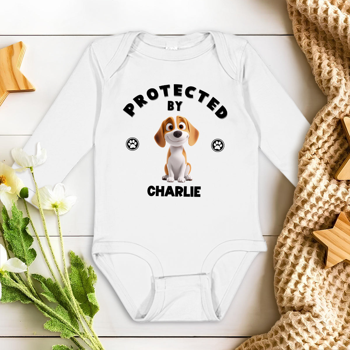 Human Protected By Dogs - Personalized Custom Long Sleeve Baby Onesie