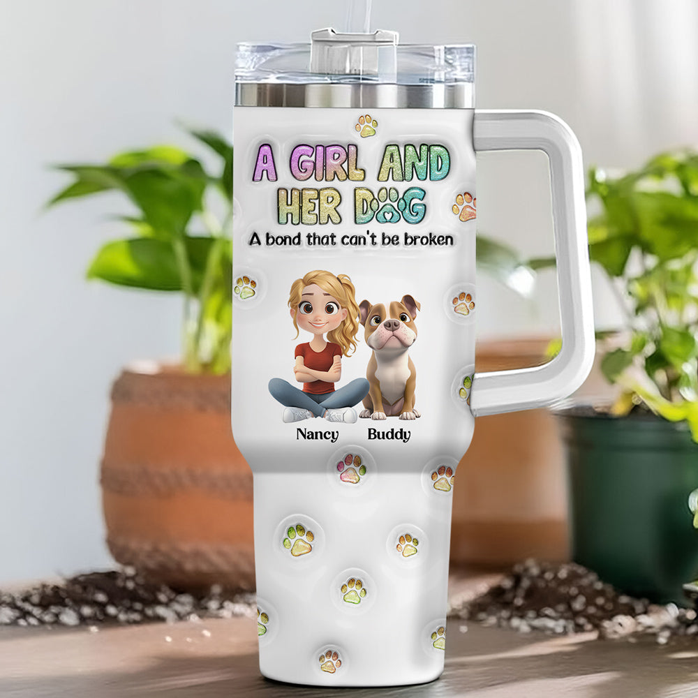 A Girl And Her Dog - Personalized Custom 3D Inflated Effect Tumbler