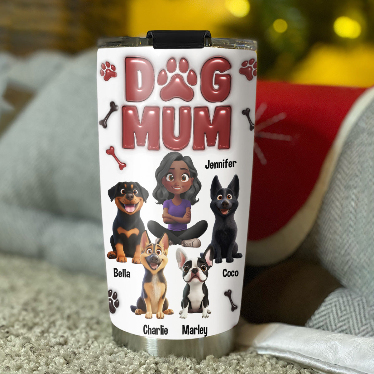 Lovely Dog Mama - Personalized Custom 3D Inflated Effect Tumbler