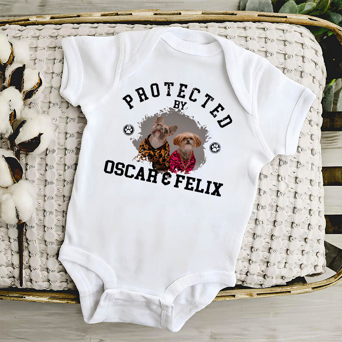 Protected By Pets Photo - Personalized Custom Baby Onesie