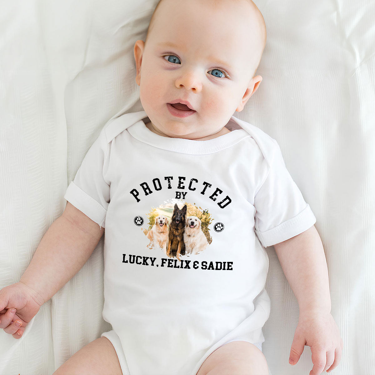 Protected By Pets Photo - Personalized Custom Baby Onesie