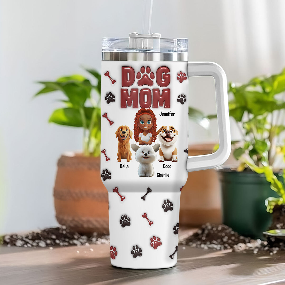 Lovely Dog Mama - Personalized Custom 3D Inflated Effect Tumbler