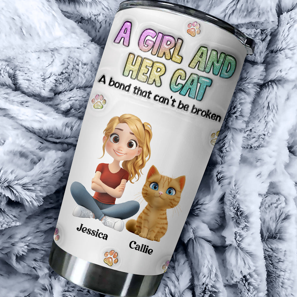 A Girl And Her Cat - Personalized Custom 3D Inflated Effect Tumbler