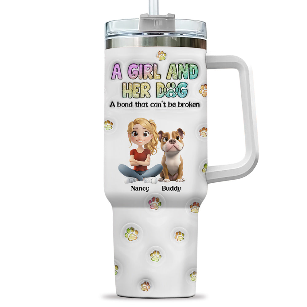 A Girl And Her Dog - Personalized Custom 3D Inflated Effect Tumbler