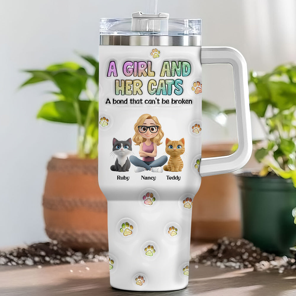 A Girl And Her Cat - Personalized Custom 3D Inflated Effect Tumbler