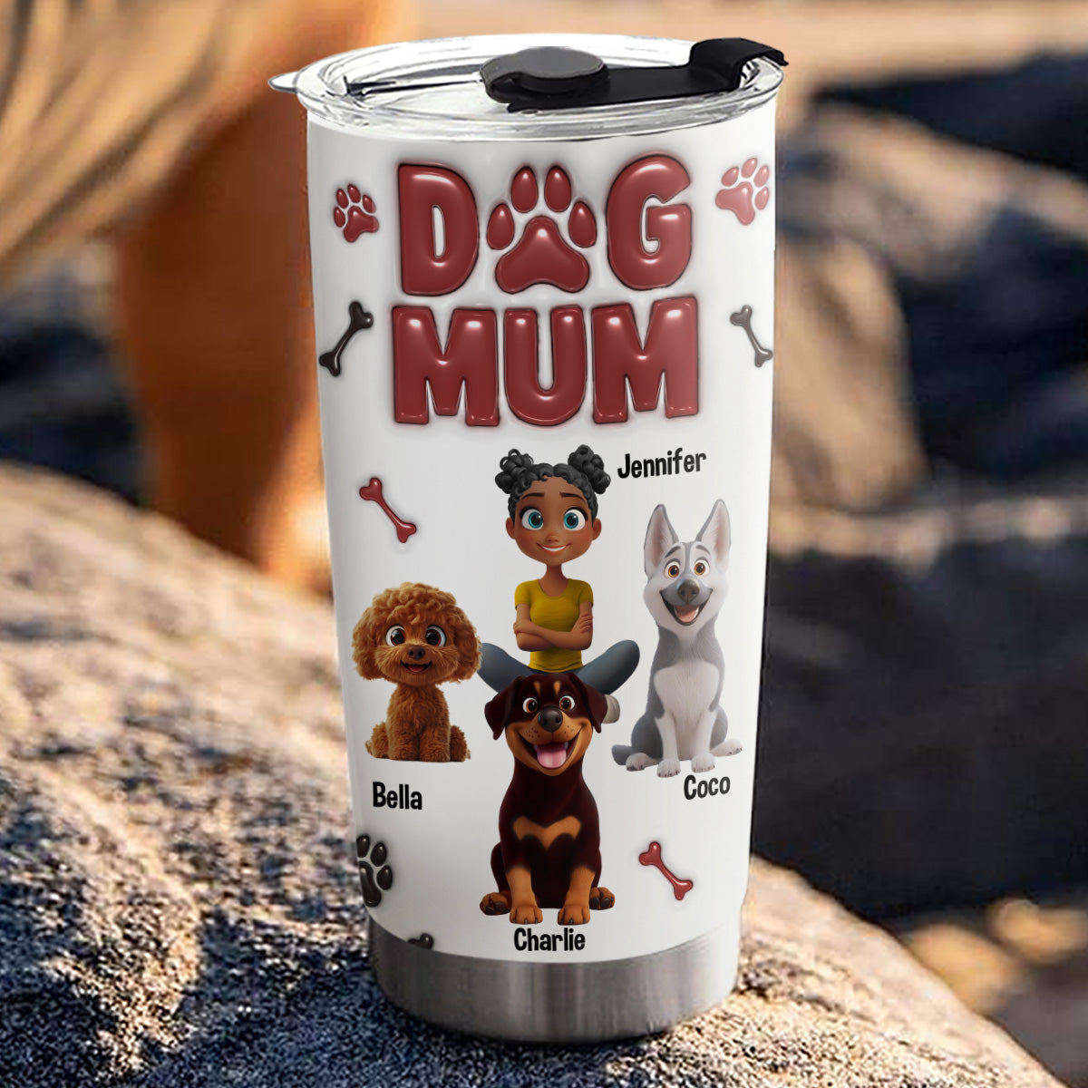 Lovely Dog Mama - Personalized Custom 3D Inflated Effect Tumbler