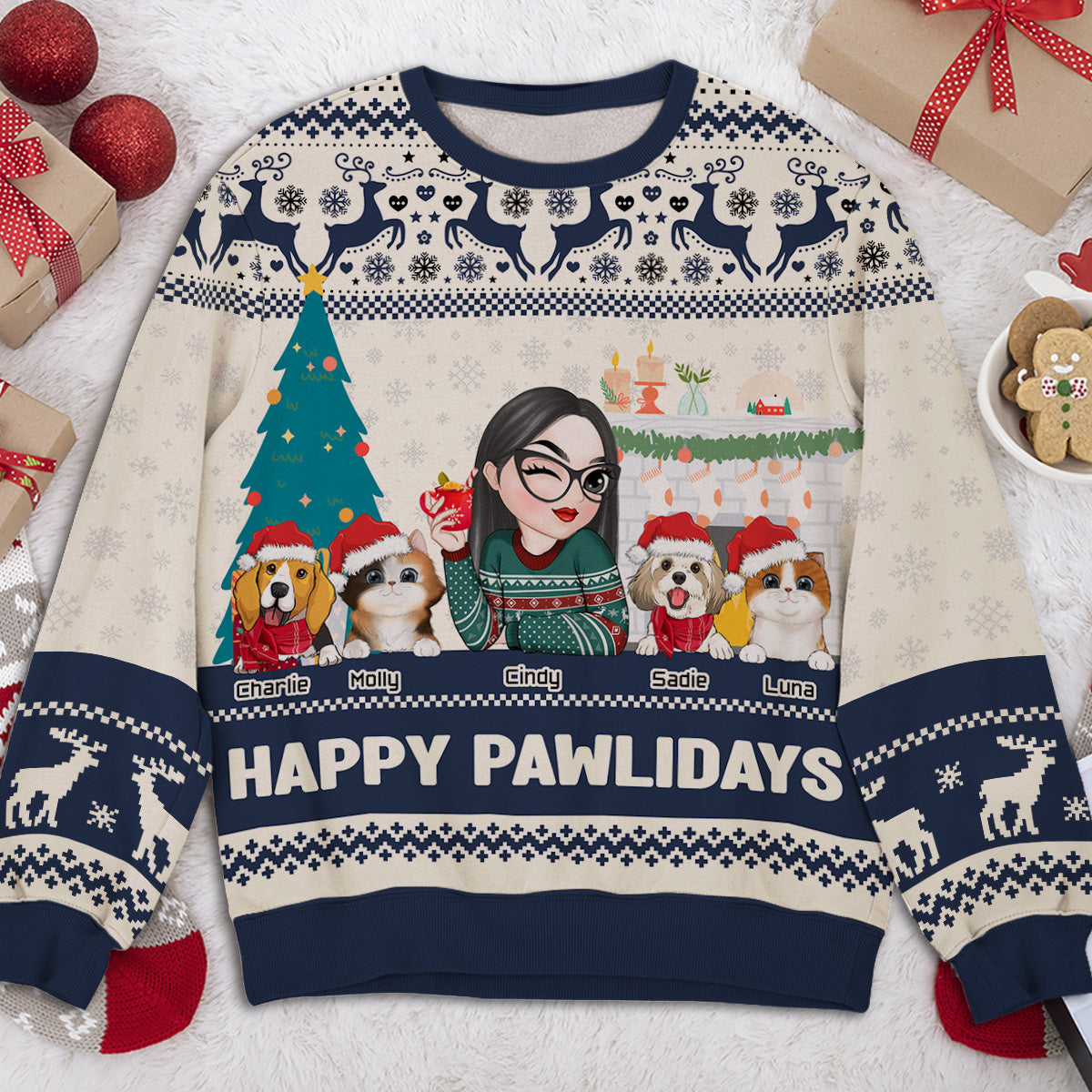 Happy Pawlidays To Fur Mom - Personalized Custom All-Over-Print Sweatshirt