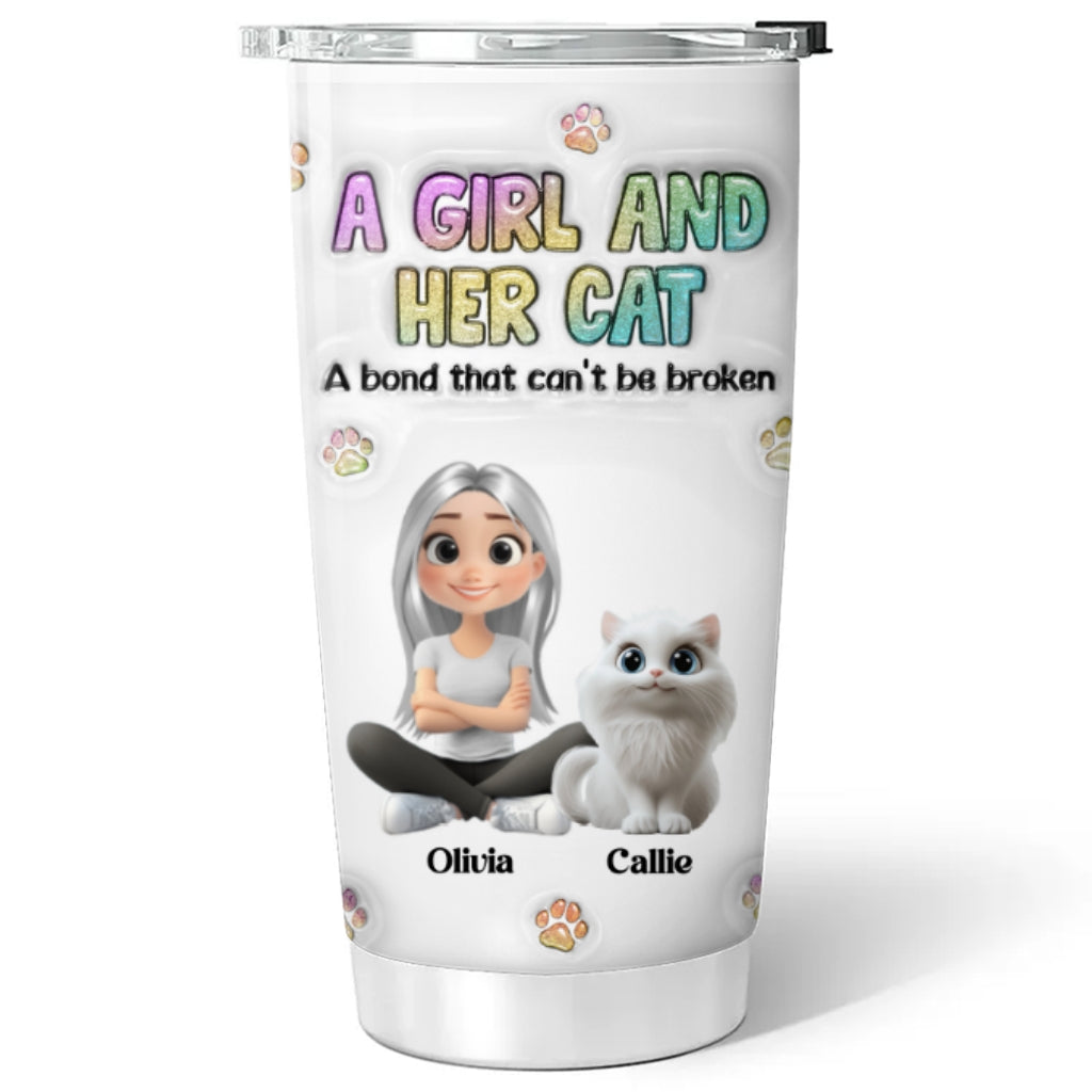 A Girl And Her Cat - Personalized Custom 3D Inflated Effect Tumbler