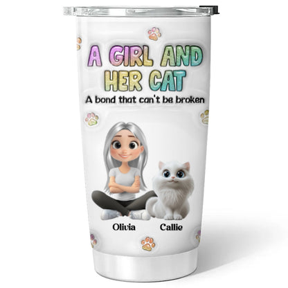 A Girl And Her Cat - Personalized Custom 3D Inflated Effect Tumbler