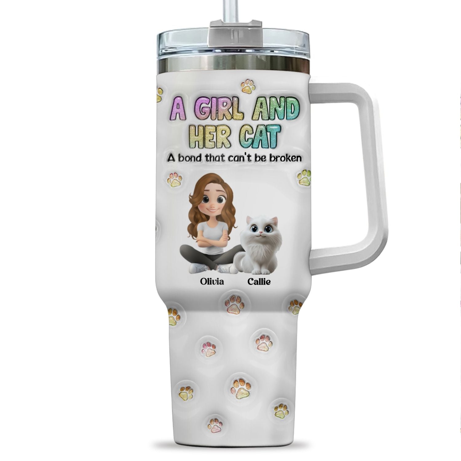 A Girl And Her Cat - Personalized Custom 3D Inflated Effect Tumbler