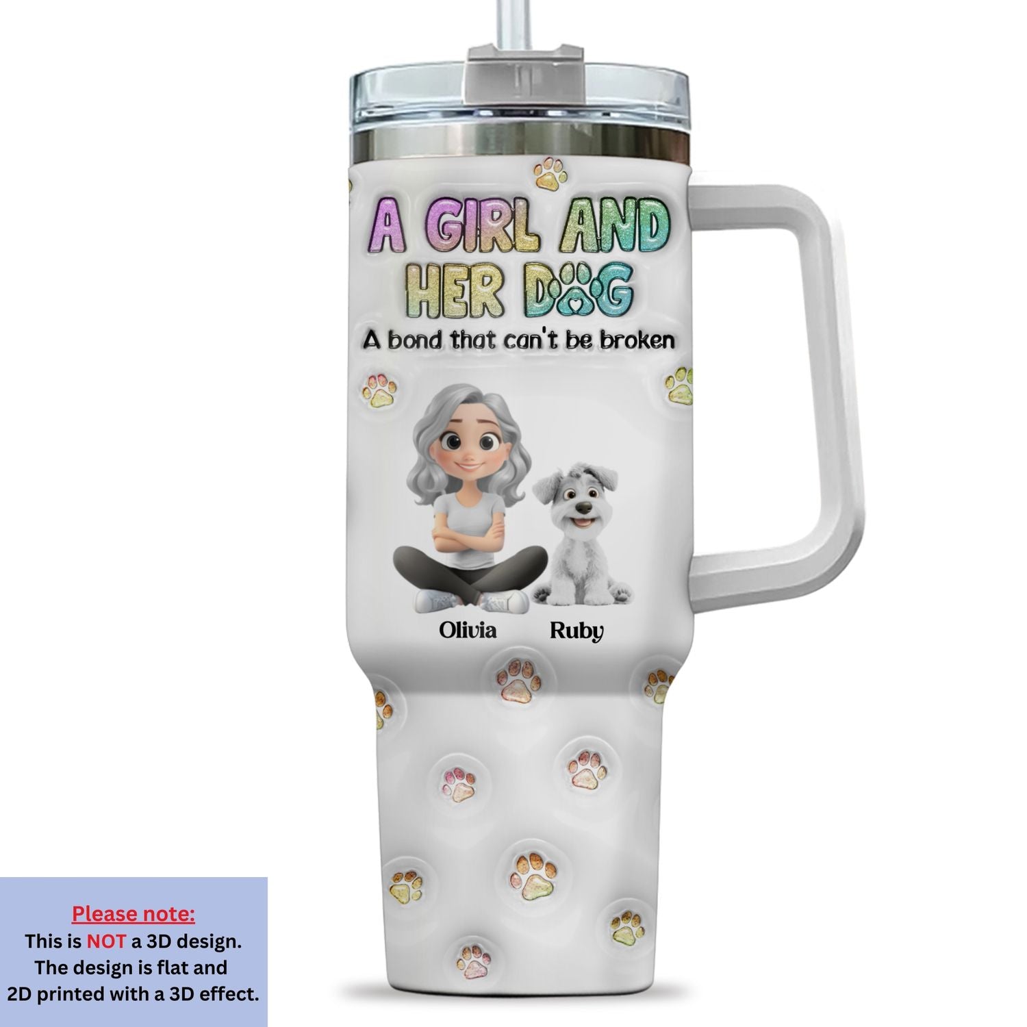 A Girl And Her Dog - Personalized Custom 3D Inflated Effect Tumbler