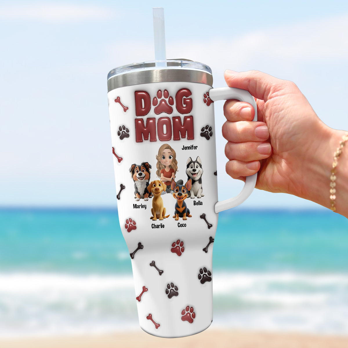 Lovely Dog Mama - Personalized Custom 3D Inflated Effect Tumbler