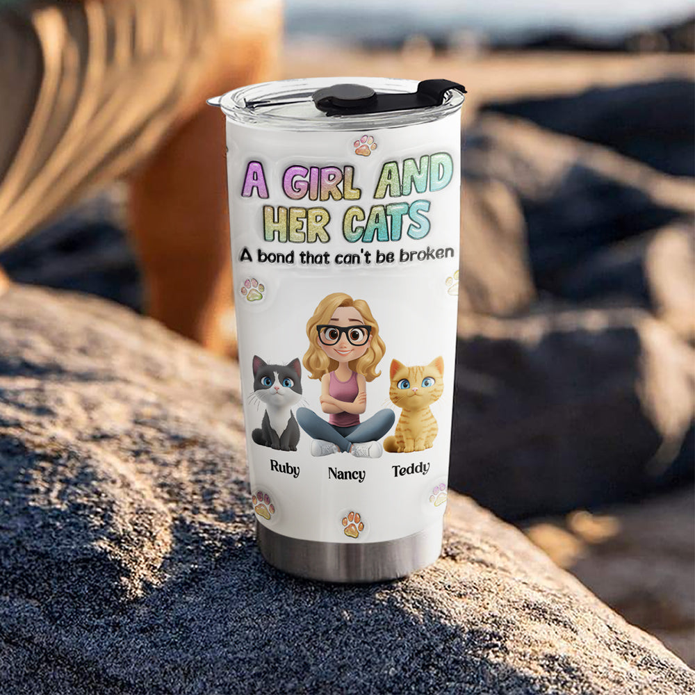 A Girl And Her Cat - Personalized Custom 3D Inflated Effect Tumbler