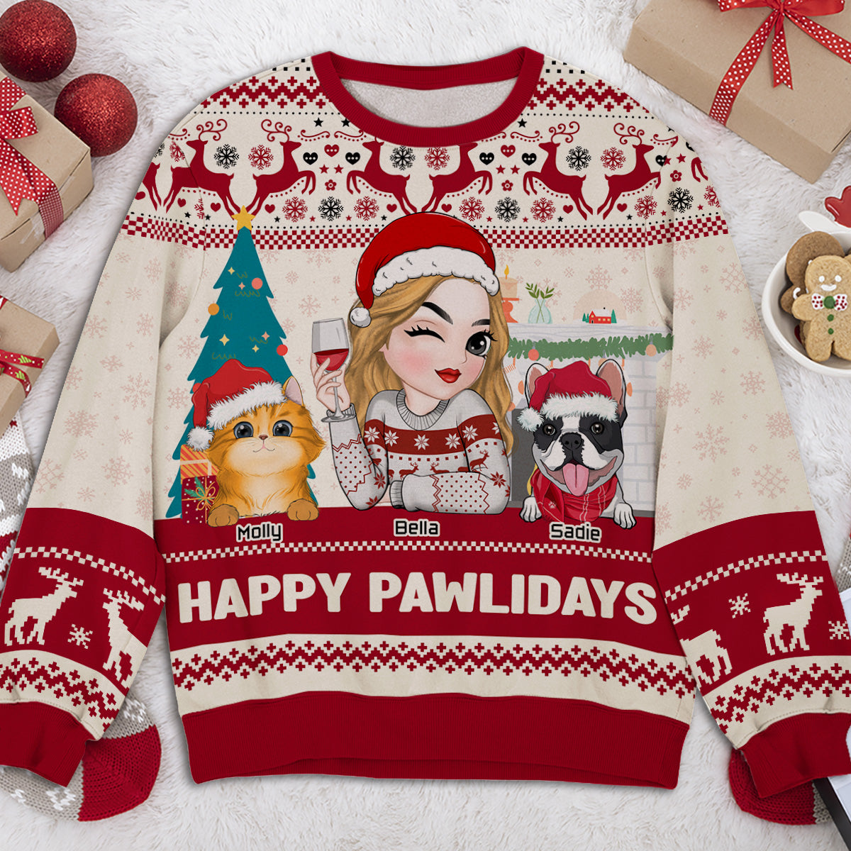 Happy Pawlidays To Fur Mom - Personalized Custom All-Over-Print Sweatshirt