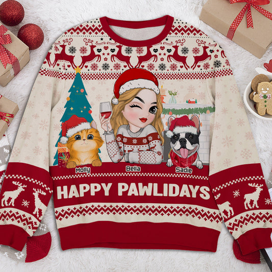 Happy Pawlidays To Fur Mom - Personalized Custom All-Over-Print Sweatshirt