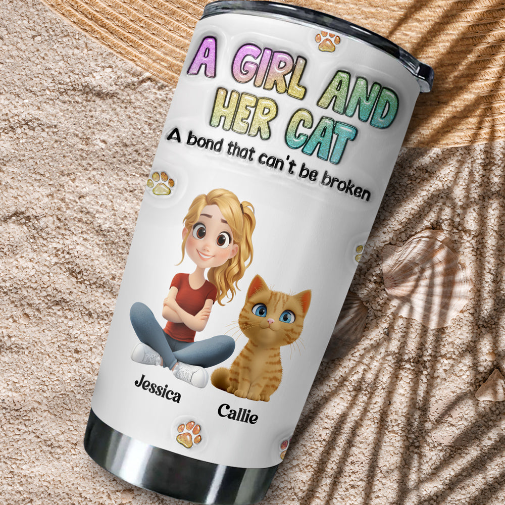 A Girl And Her Cat - Personalized Custom 3D Inflated Effect Tumbler