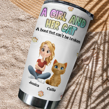 A Girl And Her Cat - Personalized Custom 3D Inflated Effect Tumbler