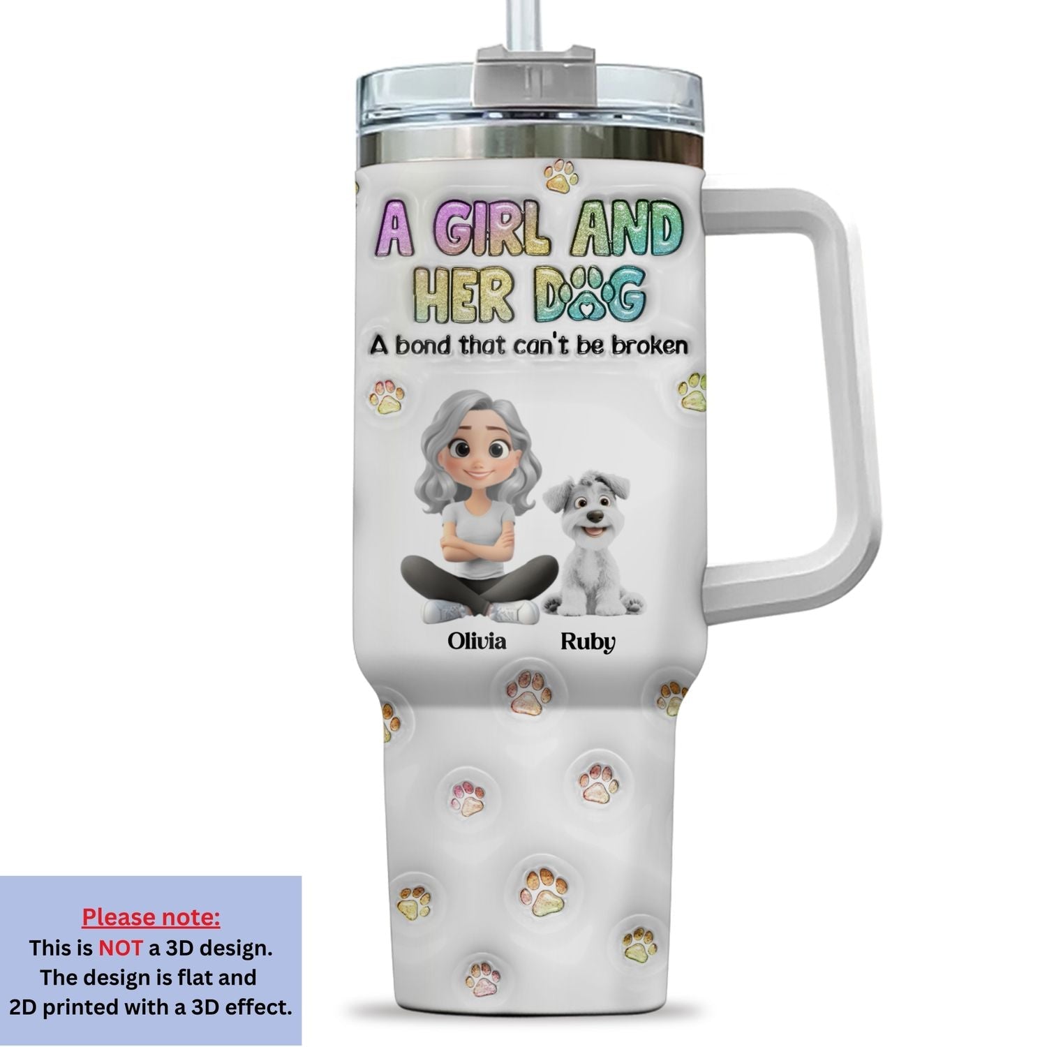 A Girl And Her Dog - Personalized Custom 3D Inflated Effect Printed 40 Oz Tumbler