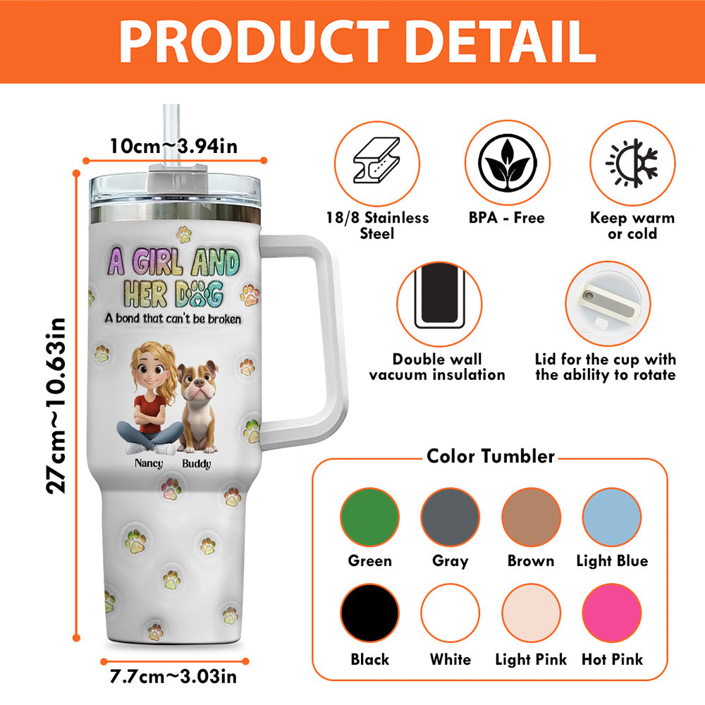 A Girl And Her Dog - Personalized Custom 3D Inflated Effect Printed 40 Oz Tumbler