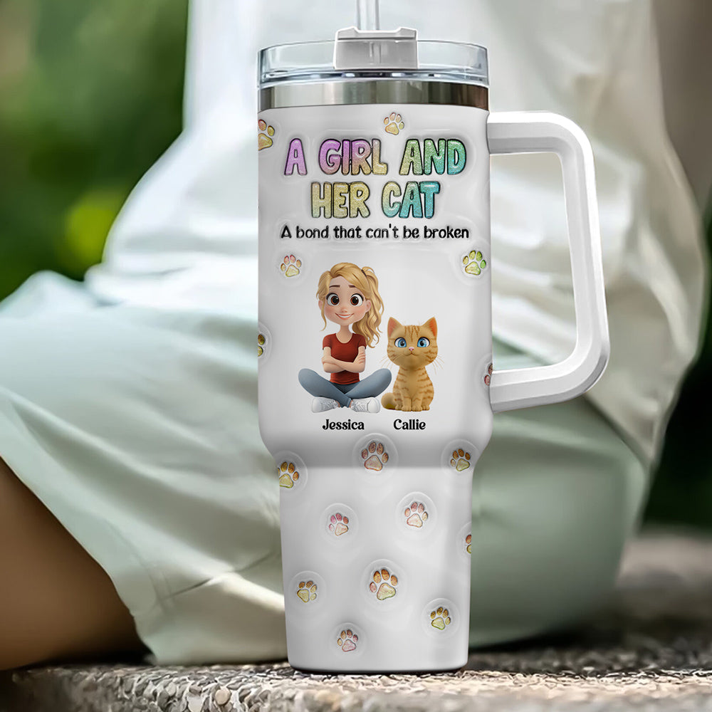 A Girl And Her Cat - Personalized Custom 3D Inflated Effect Tumbler