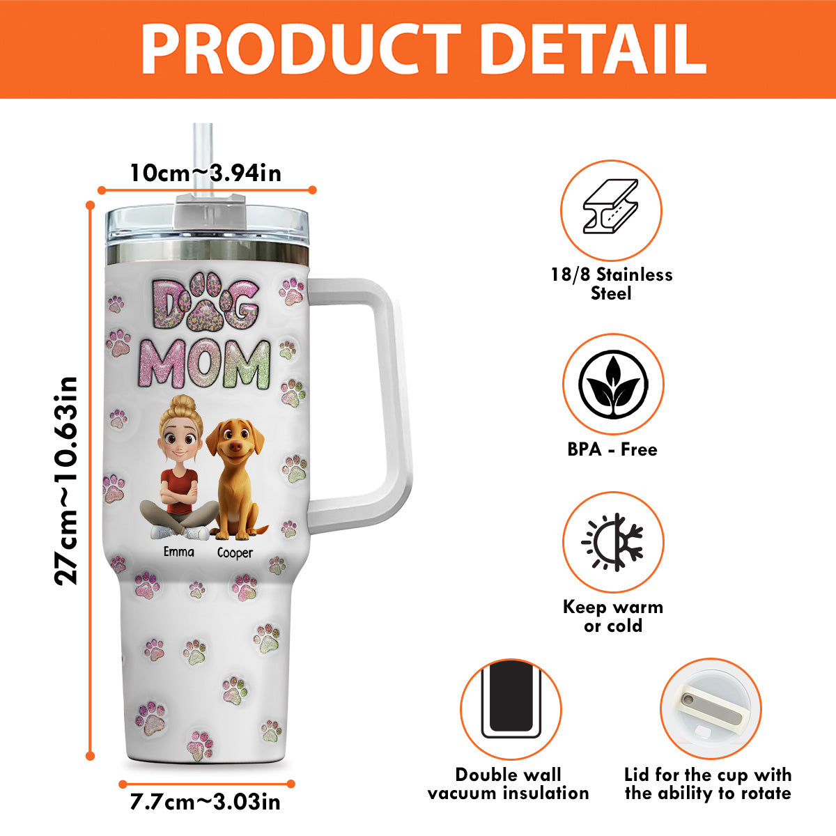 Dog Mom Lovely Chibi - Personalized Custom 3D Inflated Effect Tumbler