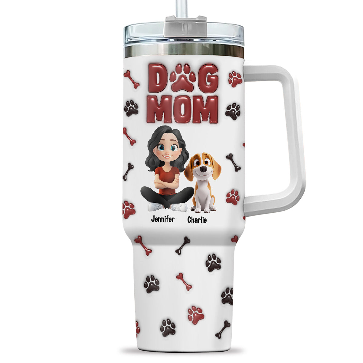 Lovely Dog Mama - Personalized Custom 3D Inflated Effect Tumbler