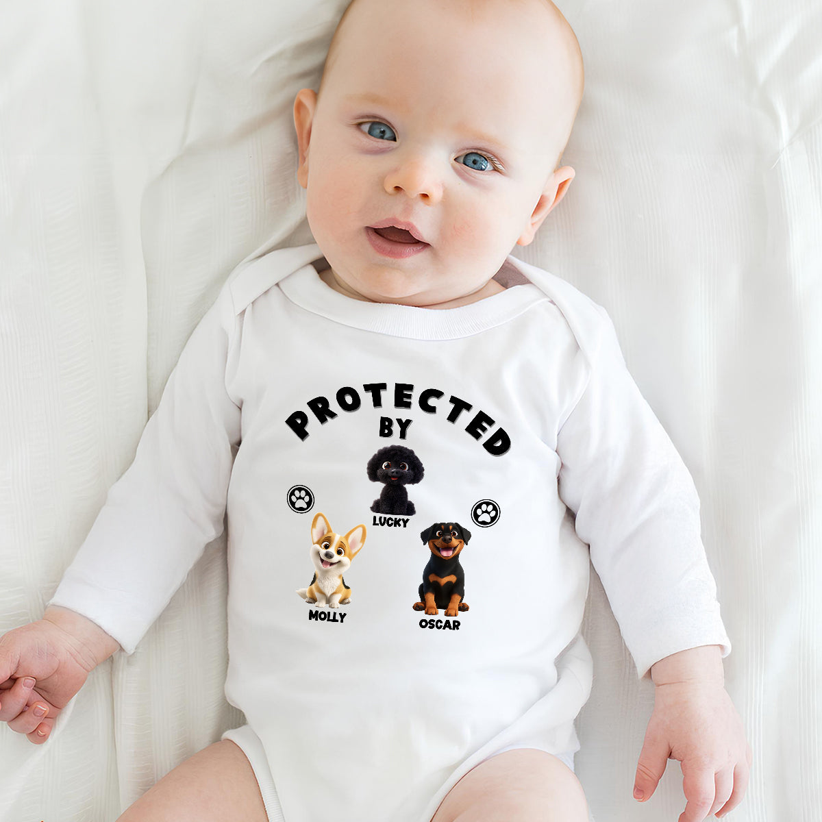Human Protected By Dogs - Personalized Custom Long Sleeve Baby Onesie