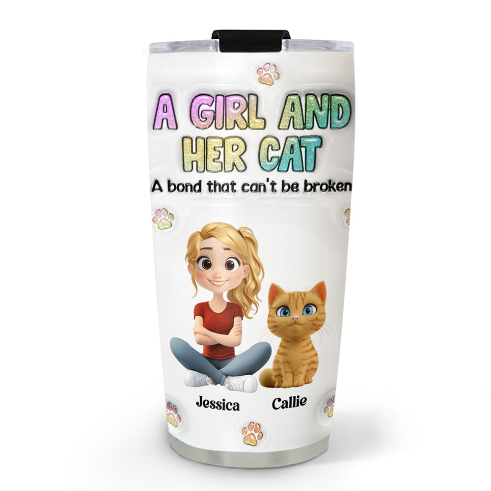 A Girl And Her Cat - Personalized Custom 3D Inflated Effect Tumbler
