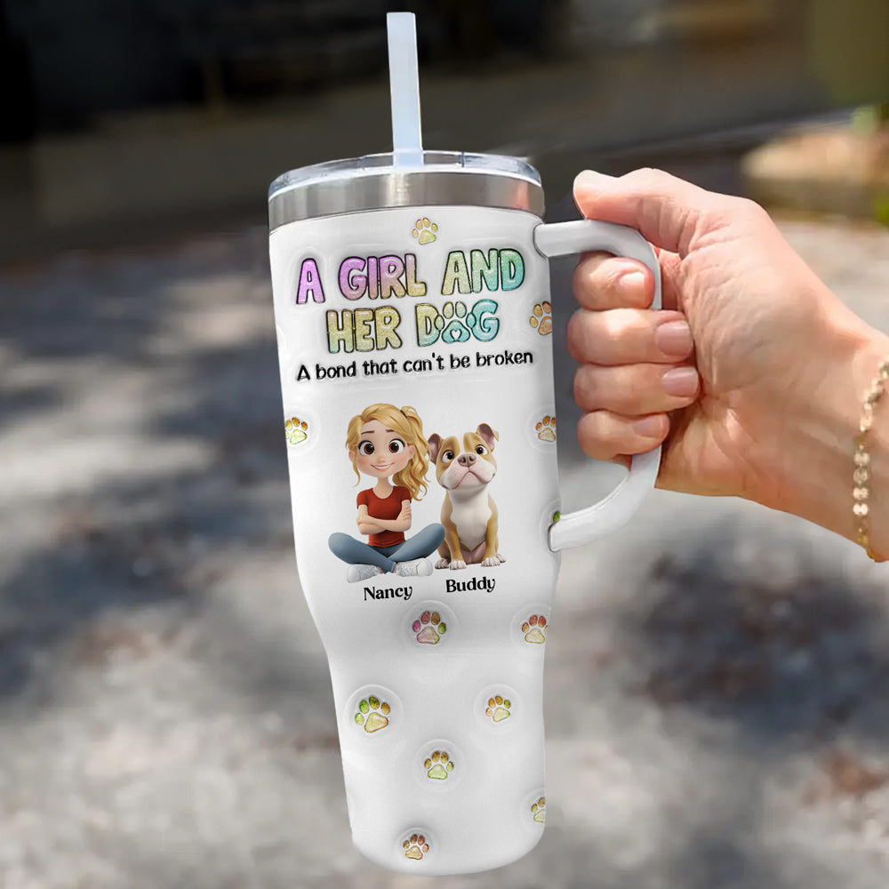 A Girl And Her Dog - Personalized Custom 3D Inflated Effect Printed 40 Oz Tumbler