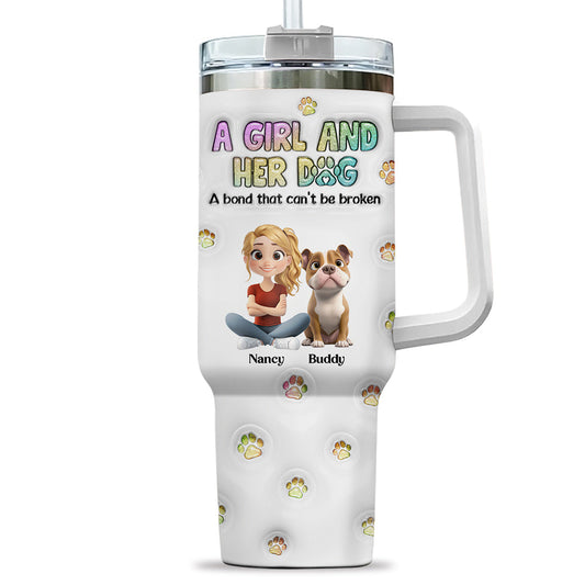 A Girl And Her Dog - Personalized Custom 3D Inflated Effect Printed 40 Oz Tumbler